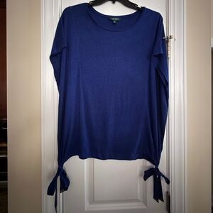 LRL Lauren Women's slub knit shirt. Cobalt blue, hip ties.  Size 2X.